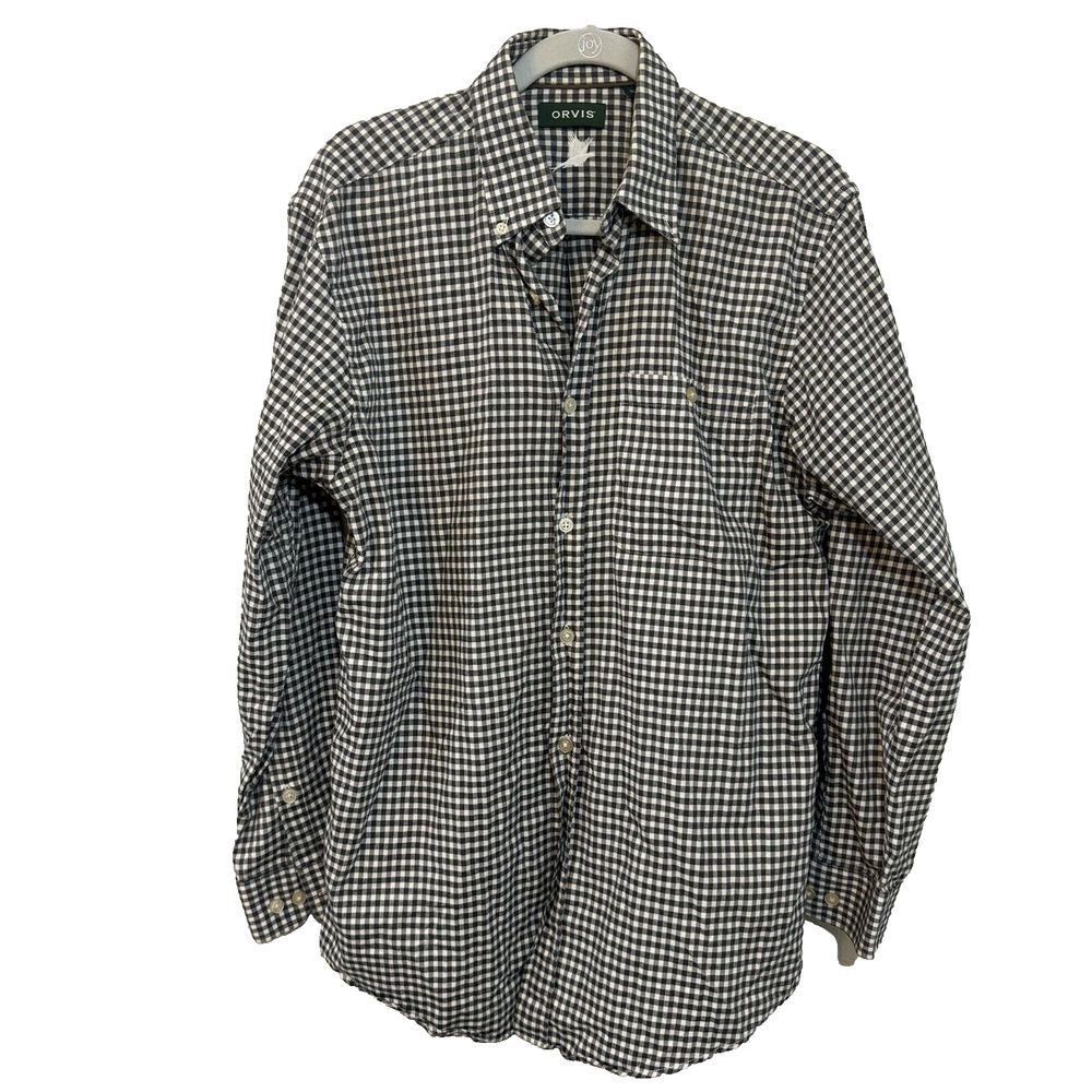 Orvis Button-Down Shirt Men M Blue Check Long Sleeve Cotton‎ #2LBG Pocket
